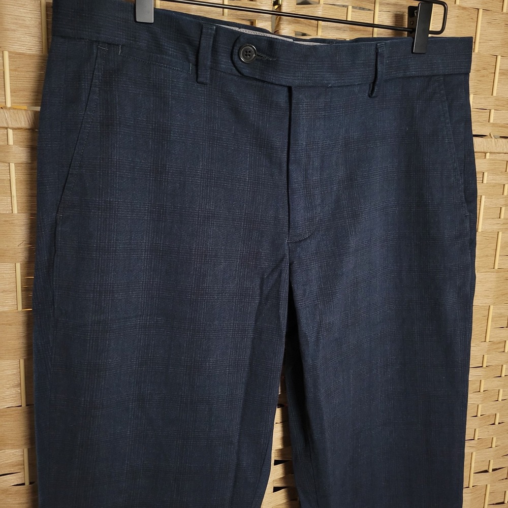 Lands' End Men's Blue Plaid Slim Fit Dress Pants Size 34 Business Casual Modern
